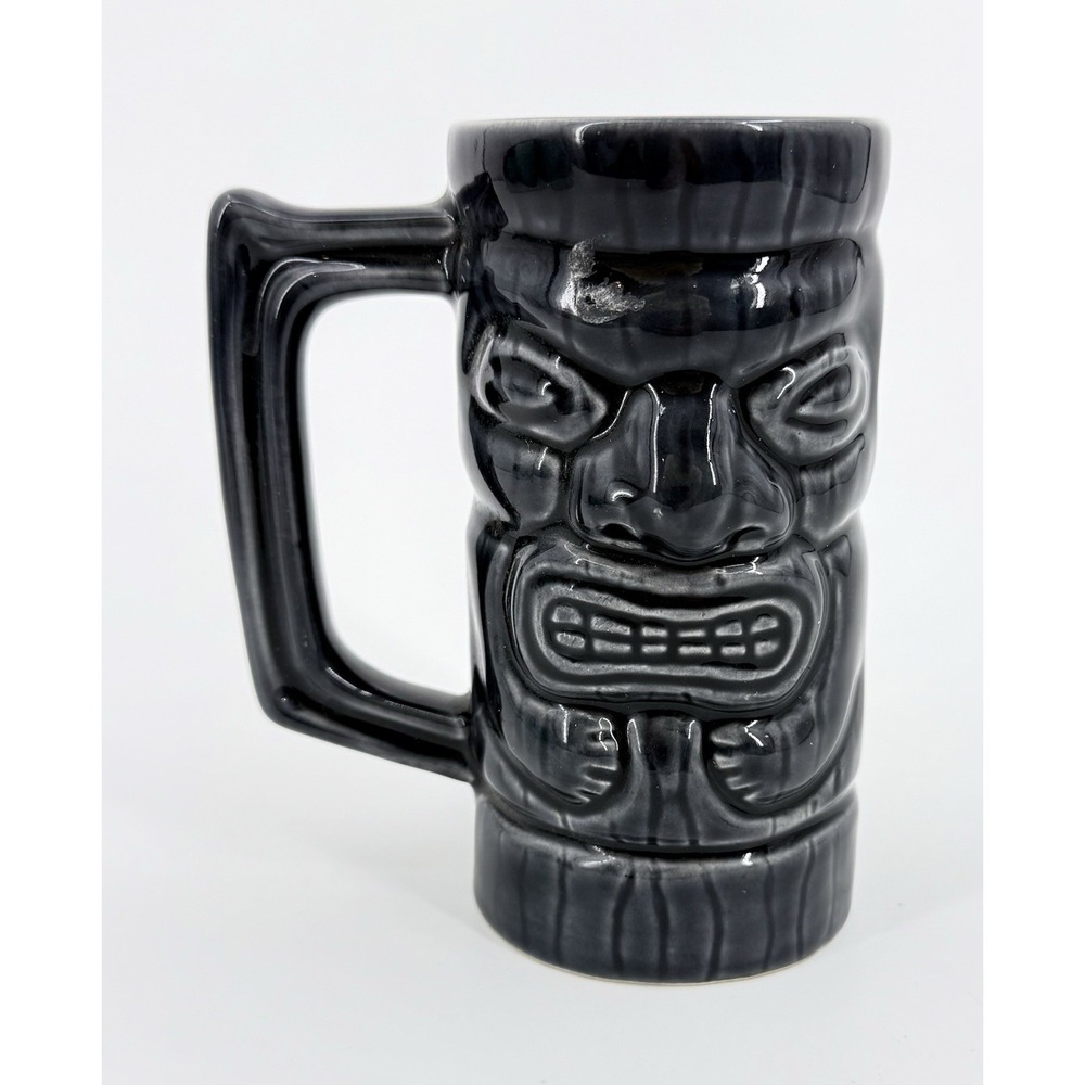 "Seven Tiki Fijian Rum" Black Gloss Ceramic Coffee Mug with Logo 2011 Tiki Head